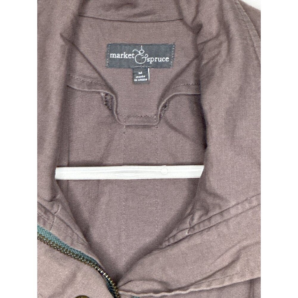 Market & Spruce Cargo Utility Jacket Womens M Grey Hooded Military Safari - Picture 6 of 11